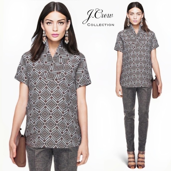 J.Crew Collection RARE textured geo embroidered popover top *shop@iamwarrior - Picture 1 of 10